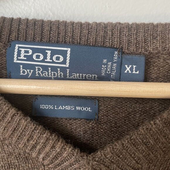 Polo Ralph Lauren Brown Knit Wool V-Neck Long Sleeve Minimalist Men's Sweater XL - Picture 3 of 7
